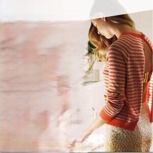 Anthropologie Charlie & Robin Tangerine & Grey Striped Back Button Sweater, sz M